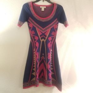 Pink and blue pattern dress